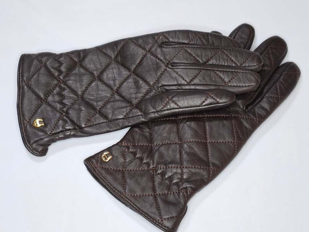 Etienne Aigner Quilted Leather Gloves Size Medium Brown